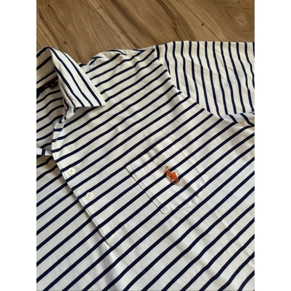 Polo Golf Ralph Lauren Mens Blue White Striped Stretch Lisle Polo Shirt XL